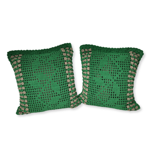 Primeira linha almofadas artesanais de croche - Folhagem